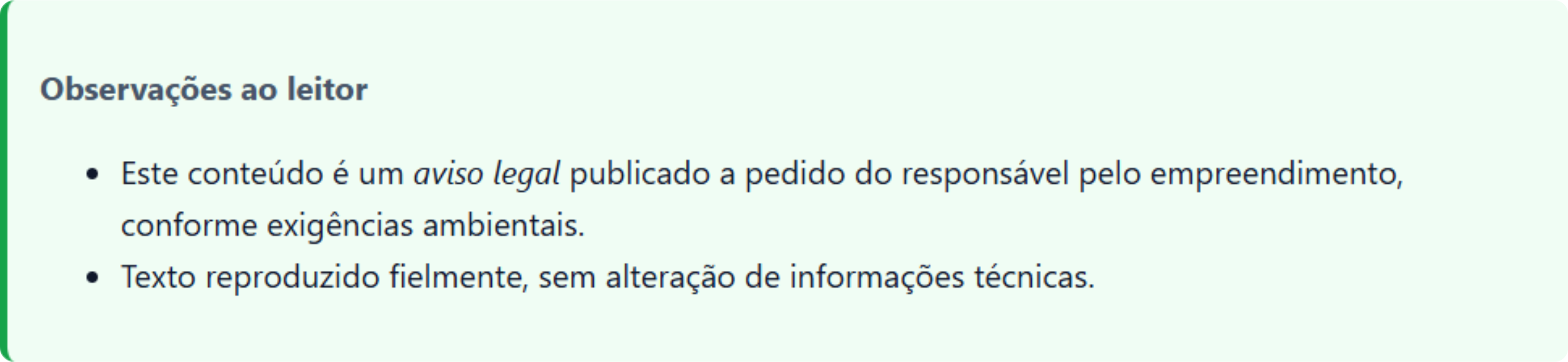 Comunicado Público – Licença Ambiental